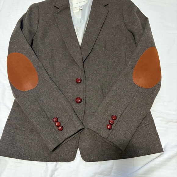 Banana Republic Equestrian Wool Tweed Elbow Patch Schoolboy Brown Blazer size 10 - Picture 8 of 16